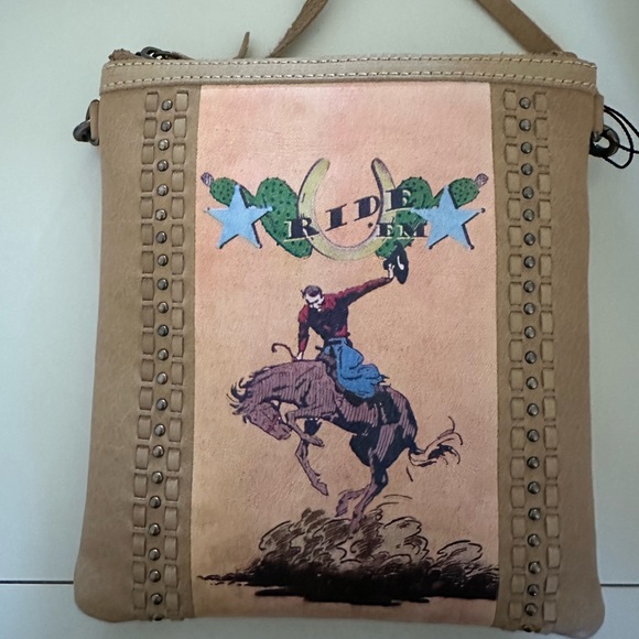 Montana West Handbags - Montana West 100% Leather Rodeo Cowboy Western "Ride Em" Crossbody Handbag Purse